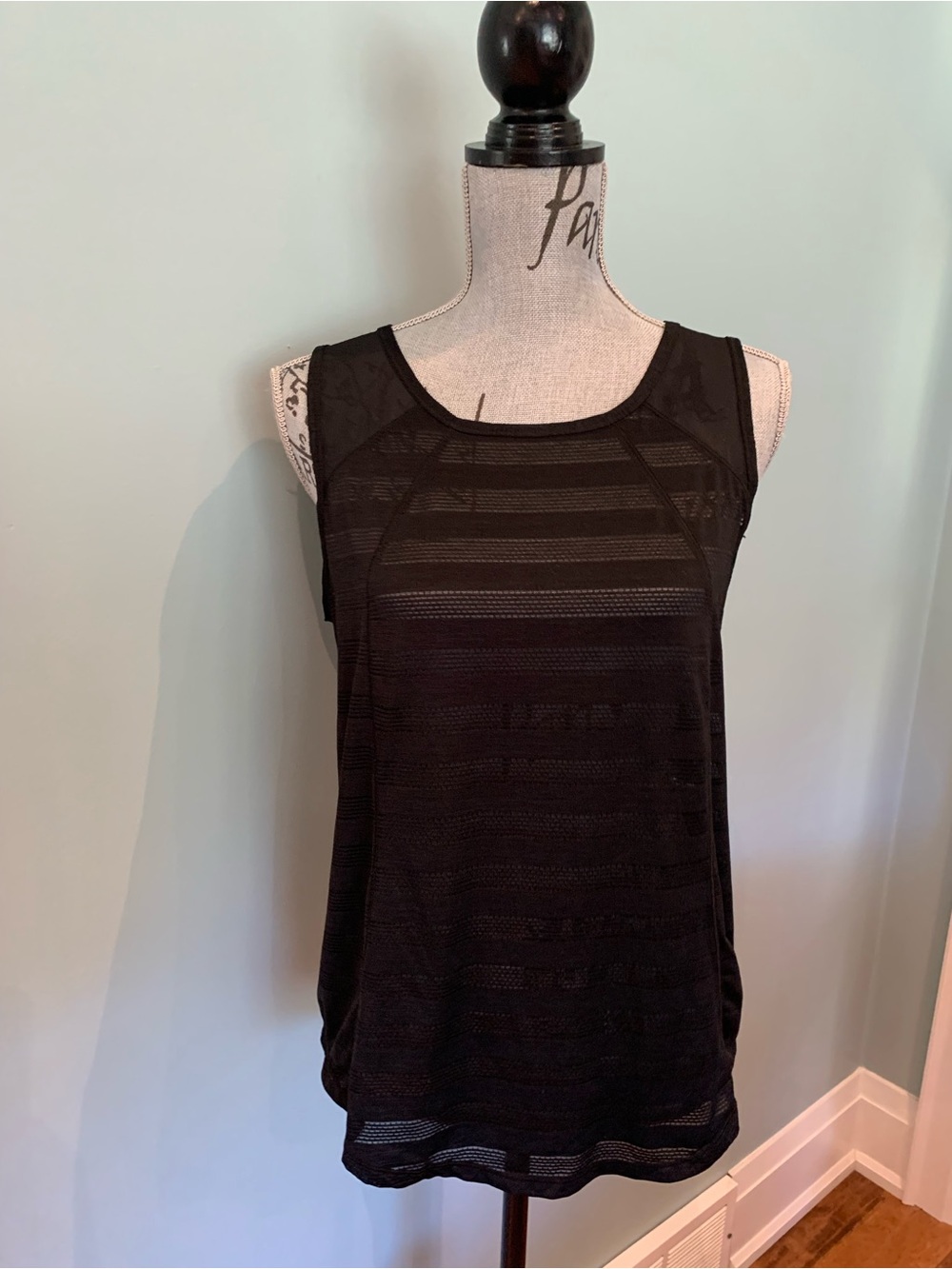 Black Mesh Stripe Sleeveless Tank Top